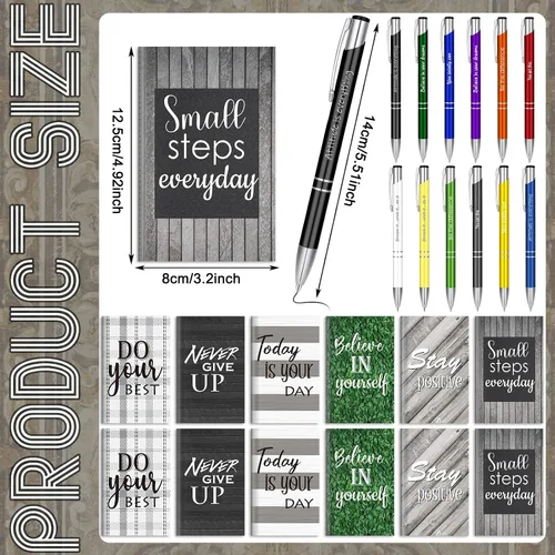 Miniatura 2 de Geyee 24 mini bolígrafos motivacionales, blocs de notas inspiradores, regalos de agradecimiento a granel, diarios pequeños, juego de bolígrafos