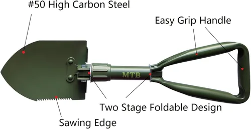 Miniatura 3 de Pala plegable militar para campamento, herramienta de entrenamiento de acero de alto carbono con borde de sierra de madera y funda de transporte