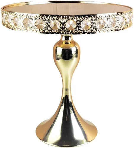Soporte redondo dorado de 8 pulgadas para tartas, soporte de pedestal de metal con cristales, plato de exhibición de quesos para bodas, fiestas,