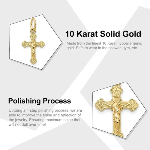 Miniatura 2 de Colgante de crucifijo de oro – 10 quilates de oro macizo – Colgante de cruz – Joyería de cruz religiosa Pequeño