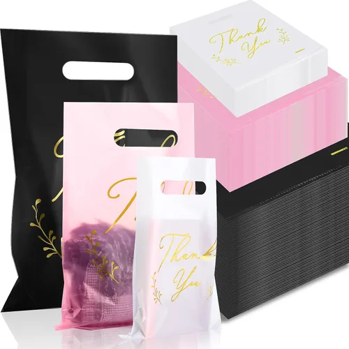 Qilery 1000 bolsas de plástico con asas de agradecimiento – Bolsas de regalo de mercancía para pequeñas empresas, bolsas reutilizables al por menor