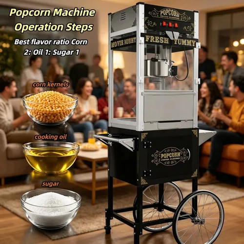 Miniatura 4 de Máquina comercial de palomitas de maíz, 20 onzas con carrito y ruedas, máquina para hacer palomitas de maíz con hervidor de acero inoxidable