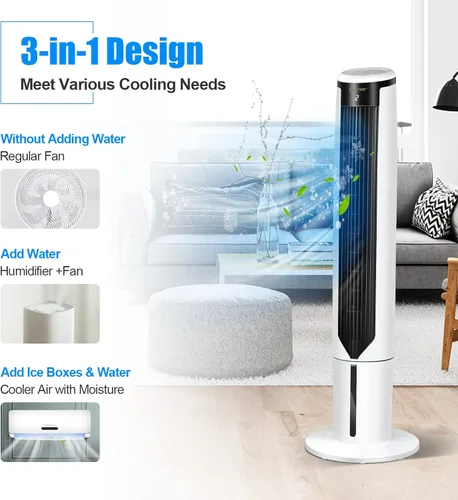 Miniatura 8 de COSTWAY Enfriador de aire evaporativo, enfriador de aire oscilante portátil de 41 pulgadas con control remoto, 3 modos, 3 velocidades, pantalla LED