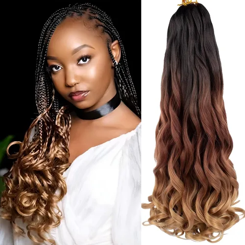 Miniatura 29 de COOKOO 9 paquetes de cabello rizado francés trenzado de 18 pulgadas, suave y flexible, cabello trenzado de alta calidad, rizos franceses, extensión