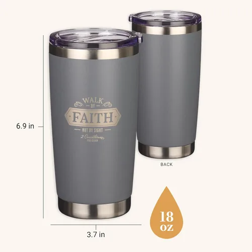 Miniatura 2 de Christian Art Gifts - Vaso de viaje de acero inoxidable de 18 oz con doble pared aislante al vacío con versículo bíblico, gris, con tapa retráctil