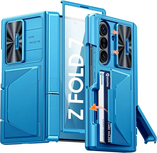 Miniatura 33 de Funda para Samsung Galaxy Z Fold 7 con tarjetero con bloqueo RFID, cubierta de lente deslizante integrada y protección de bisagra y protector