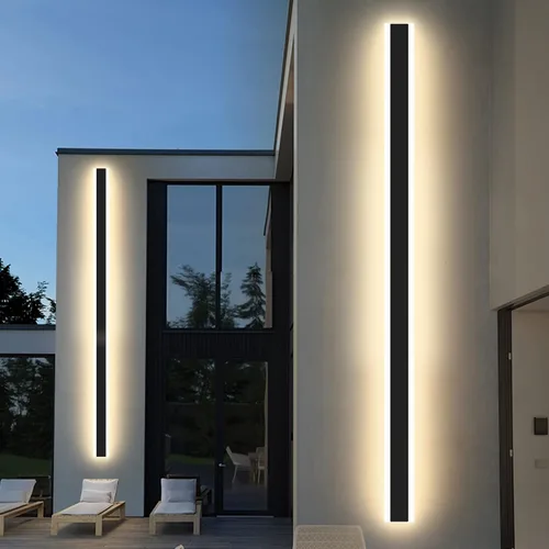 Miniatura 114 de Luz de pared exterior moderna de 47 pulgadas, accesorios de iluminación exterior de acrílico negro de 3000K, montaje en pared, luces de porche