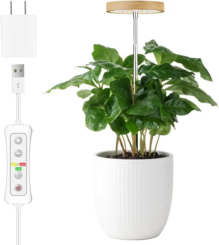 Miniatura 30 de yadoker Luz de cultivo de plantas, luz LED de espectro completo para plantas de interior, altura ajustable, temporizador automático, bajo voltaje