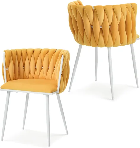 Miniatura 30 de Juego de 2 sillas de comedor de terciopelo, sillas laterales tapizadas tejidas con patas de metal plateado, Sillas de Comedor 2, sillas decorativas