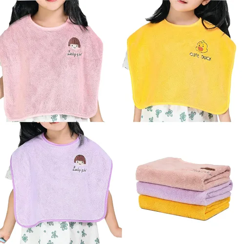 Miniatura 9 de Paquete de 3 baberos para bebés para niñas o niños, impermeables, baberos de toalla para niños pequeños de 1 a 3 años Azul amarillo gris