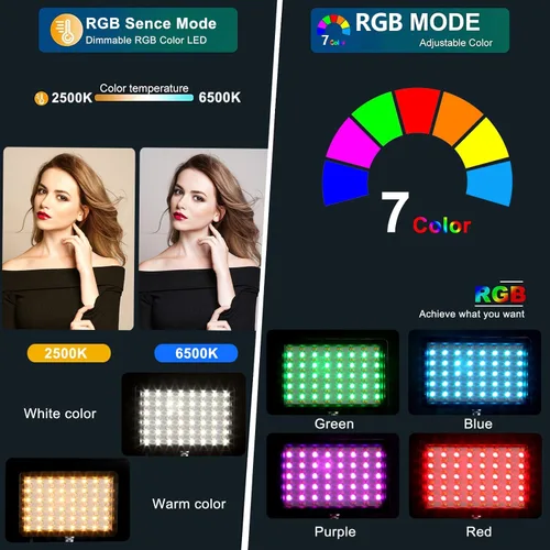 Miniatura 2 de Paquete de 2 luces LED RGB para video con soporte de trípode ajustable/filtros blancos, kit de iluminación de videoconferencia USB regulable de 2500