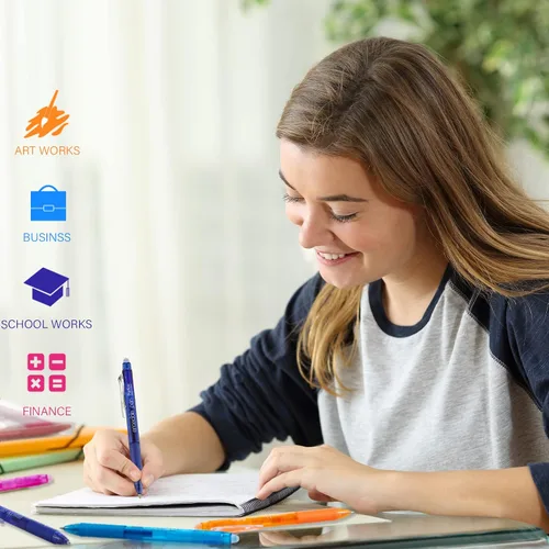 Miniatura 6 de ParKoo Bolígrafos de gel retráctiles borrables, punta fina de 0.028 in, tintas de colores surtidos para escritura de dibujos, paquete de 10