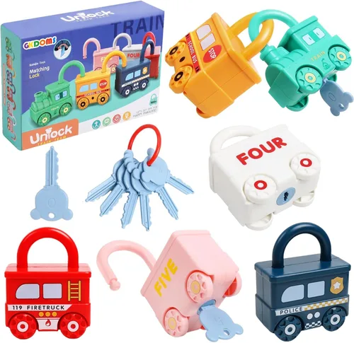 Montessori - Juguetes de aprendizaje para clasificar y combinar, cerraduras y llaves para niños pequeños, juguete sensorial de motricidad fina,
