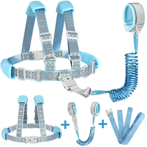 Accmor Correa de arnés 3 en 1 para niños, arneses reflectantes para niños con eslabón de muñeca antipérdida, correas para niños con cerradura para