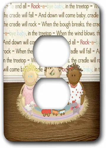 3dRose lsp_192621_6 Tres bebés del mundo en habitación con juguetes, Rock A Bye - Cubierta de salida para papel pintado