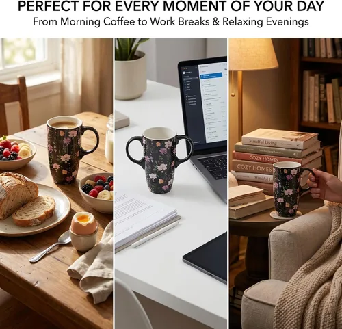 Miniatura 7 de Topadorn Taza de viaje de cerámica reutilizable de 17 onzas con tapa y asa, taza de café de cerámica con caja de color para los amantes del café