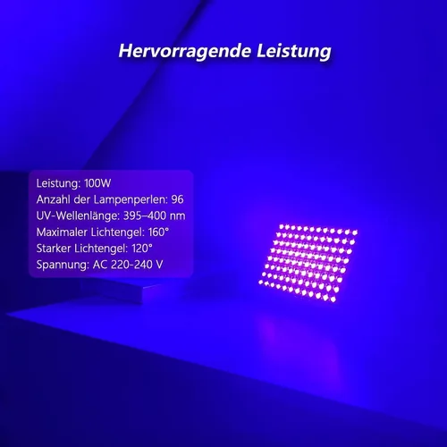 Miniatura 5 de Glostars Luz LED negra UV de 100 W, potente foco UV, IP66, lámpara de 395 nm para Navidad, fiesta de Halloween (2 paquetes)