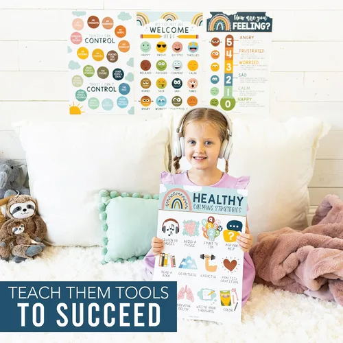 Miniatura 3 de Hadley Designs Tabla de sentimientos para niños de 4 a 8 años – Tabla de emociones para niños pequeños de 3 a 5 años, carteles de sentimientos
