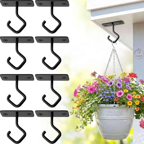 Miniatura 18 de Lifyzoon Soporte para plantas colgantes de alta resistencia: capacidad de peso de 50 libras, ganchos de metal negro para exteriores, ganchos