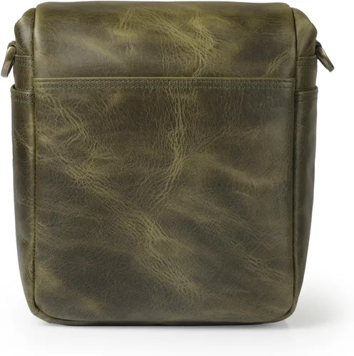 Miniatura 12 de Bolso bandolera para cámara de piel auténtica MegaGear, para cámaras mirrorless, dispositivo electrónico portátil Caqui Verde