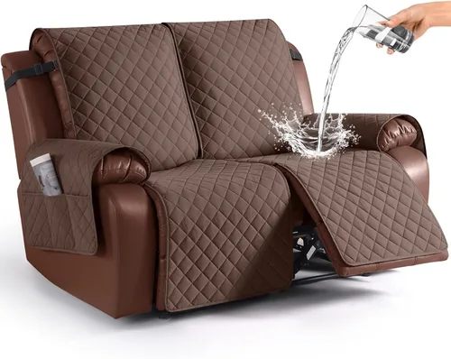 Miniatura 18 de KinCam Funda impermeable para sofá biplaza reclinable, fundas antideslizantes para sofá reclinable de 2 asientos, funda de sofá reclinable