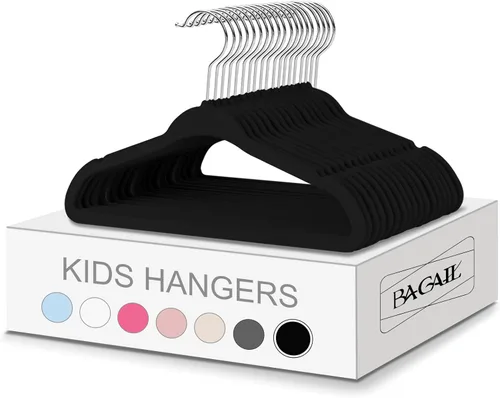 Miniatura 16 de BAGAIL - 50 perchas de terciopelo para niños, de 28 cm, perchas para ropa de niños, antideslizantes, para bebés y niños pequeños (negro)