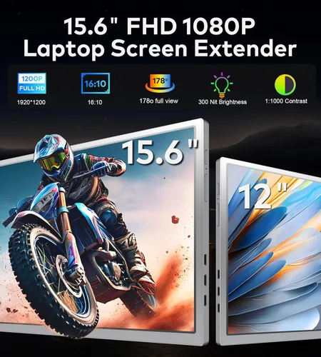 Miniatura 2 de Extensor de pantalla para laptop, monitor portátil FHD 1080P IPS de 15.6 pulgadas para laptop, extensor de monitor dual para portátiles de 13 a 17.3