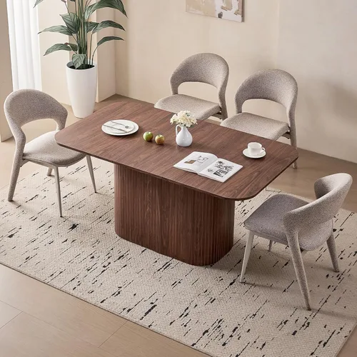 Miniatura 11 de Juego de 4 mesas de comedor grandes de 63 pulgadas para 4, esquinas redondeadas, mesa de cocina rectangular moderna de madera con sillas Boucle