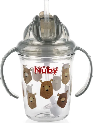 Miniatura 7 de Nuby Tritan - Taza estampada con asa doble con popote con 360 hilos, sin derrames, los colores pueden variar