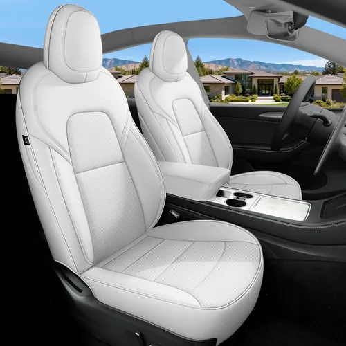 Miniatura 13 de Fundas de Asiento Negras para Tesla Model Y, Funda de Asiento de Coche Tesla de 12 Piezas, Impermeable, Cuero Nappa, Totalmente Envueltas, Negro