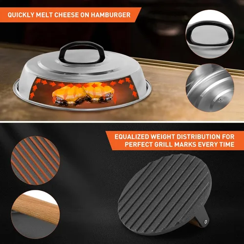 Miniatura 3 de Accesorios de BBQ - Cubierta de Cocción Redonda de Acero Inoxidable de 12 Pulgadas - Cúpula Derretidora de Queso Kit de Prensa de Parrilla Redonda