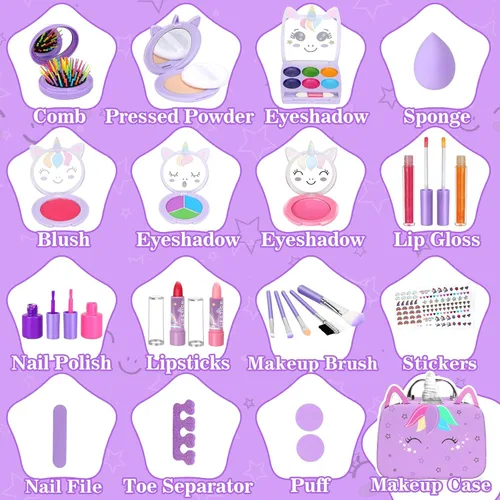 Miniatura 5 de Heaning - Juguetes de maquillaje para niñas, seguros, no tóxicos, lavables Unicorn Theme, Great Starter Make up Kit for Toddlers, Princess Morado
