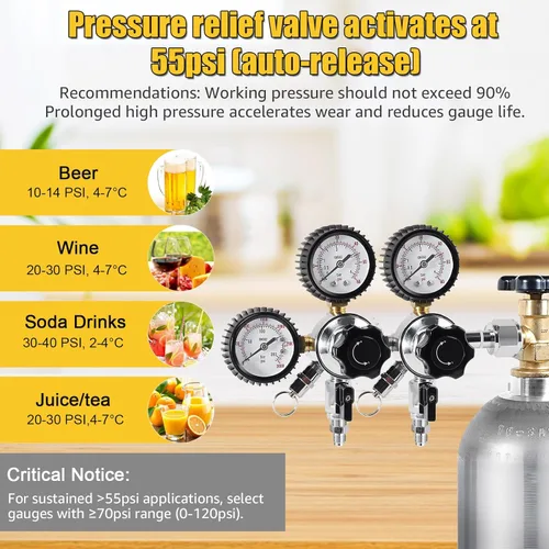 Miniatura 5 de MRbrew Regulador de CO2 de barril de doble salida, regulador de barril CGA-320, regulador de cerveza de barril, montaje de extremo roscado