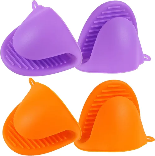 Miniatura 11 de 2 pares de guantes de horno de silicona resistentes al calor, ideales para sujetar elementos de cocina (negro y gris)