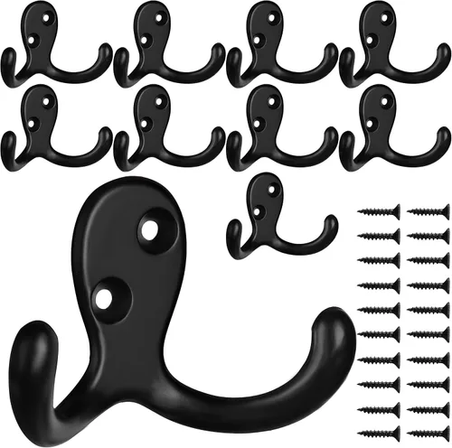 Miniatura 11 de IBosins 10 unidades de ganchos resistentes de doble punta para colgar en la pared con 20 tornillos, ganchos retro de doble punta para abrigo, 10