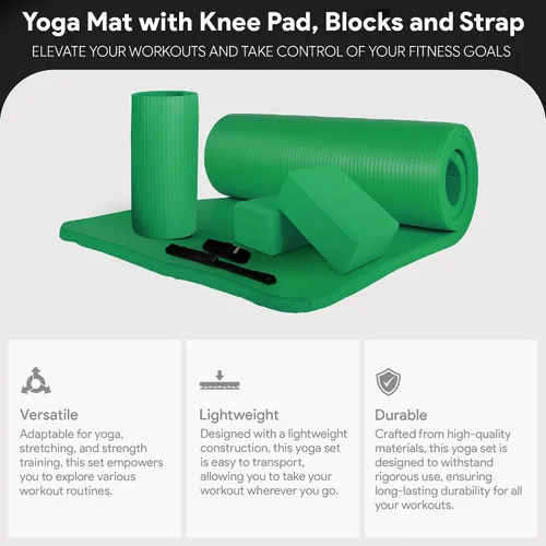 Miniatura 2 de BalanceFrom Esterilla de yoga multiusos de 1 pulgada extra gruesa de alta densidad antidesgarro con correa de transporte, bloques de yoga opcionales