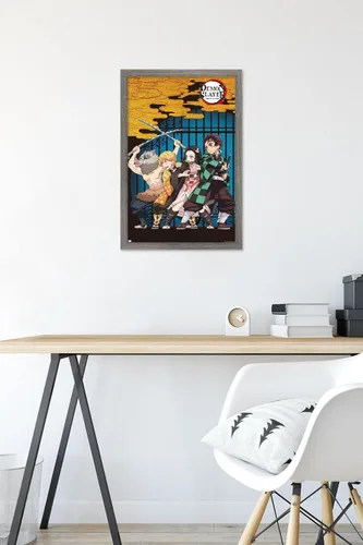 Miniatura 6 de Trends International Demon Slayer - Póster de pared de arte grupal, 14.725 x 22.375 pulgadas, versión enmarcada de madera de granero