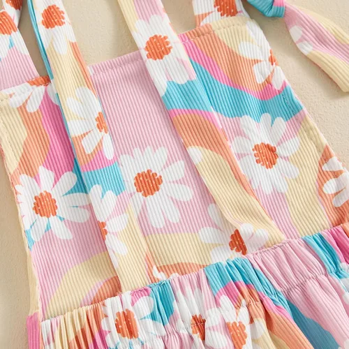 Miniatura 4 de ZyHwShine Conjunto de tirantes acampanados para niñas, con volantes, botones, ombliguera, pantalones de campana, pantalones de verano para niños