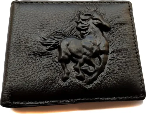 Miniatura 97 de Hombres Cool Eagle Wolf Caballo Totem Cuero Vaca Vertical Cartera Cremallera Multi-tarjeta Titular, Tótem de caballo, Minimalista