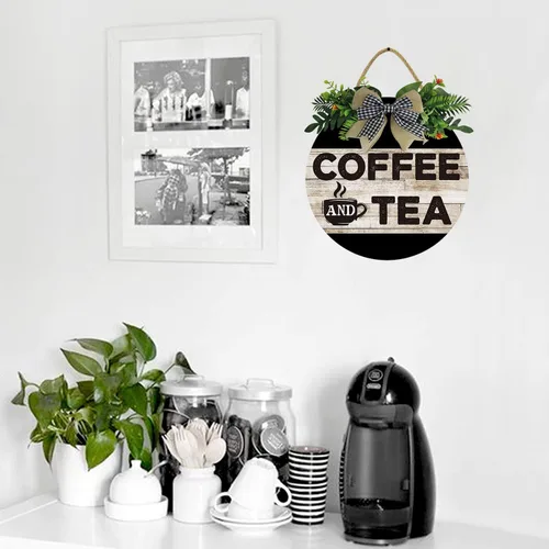 Miniatura 4 de KPSheng Letrero de café y té, decoración de pared de barra de café de 11 pulgadas, letreros de madera de café para decoración del hogar, arte
