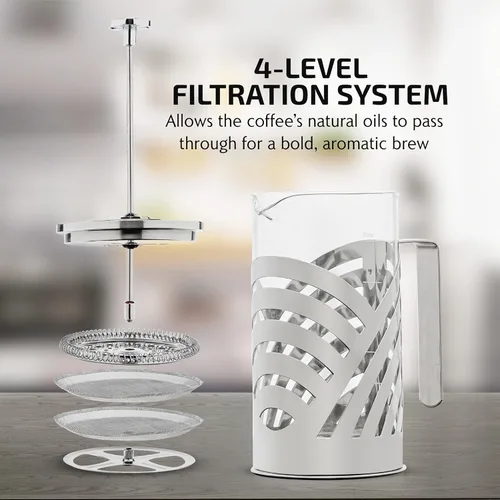 Miniatura 3 de OVENTE Cafetera de prensa francesa de 27 onzas con vidrio de borosilicato resistente al calor, diseño de acero inoxidable y sistema de filtro de 4