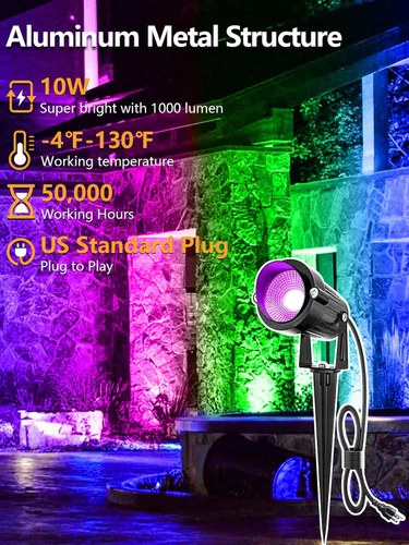 Miniatura 3 de ZUCKEO Focos de Navidad LED para exteriores, para patio, luces RGB de paisaje de 10 W que cambian de color, foco impermeable de 120 V con enchufe