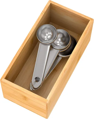 Organizador de cajones de bambú portautensilios para cocina, organizador de almacenamiento de cubiertos de madera pequeña, bandeja de caja apilable