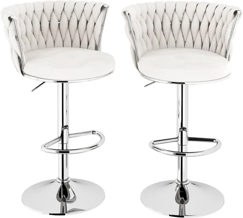 Miniatura 13 de Lamerge Juego de 2 taburetes de bar de terciopelo, sillas de bar giratorias modernas, taburetes de bar de cocina, taburetes de bar ajustables, Gris