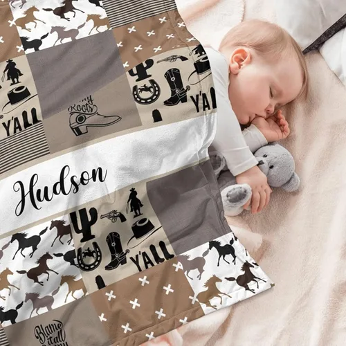 Miniatura 3 de Juego de ropa de cama personalizado para cuna de bebé, edredón de cuna con nombre personalizado, ropa de cama de vaquero para guardería, juego de 2