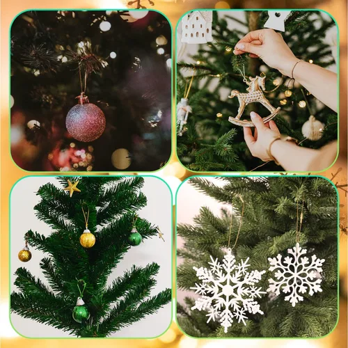 Miniatura 6 de 200 cuerdas para colgar adornos de Navidad, cuerda metálica de oropel a presión para árbol de Navidad, ganchos de cinta para festivales de fiesta