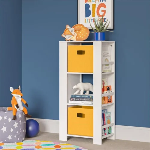 Miniatura 9 de RiverRidge Book-Nook Tower - Estantería infantil y organizador de almacenamiento de juguetes con 3 cubos y 6 estantes para libros, organizador