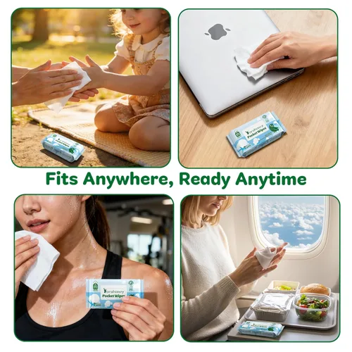 Miniatura 3 de Toallitas de viaje 100% algodón para pieles sensibles, 99% agua purificada hipoalergénicas, toallitas húmedas sin perfume, esenciales de viaje, 56