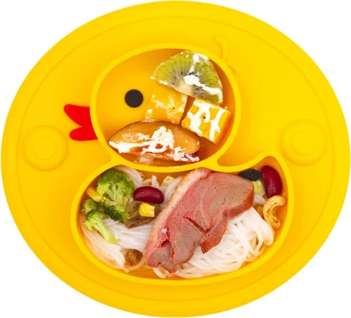 Miniatura 2 de Linowos Platos de silicona divididos para niños pequeños, placas de succión antideslizantes portátiles para niños, bebés y niños, sin BPA, plato