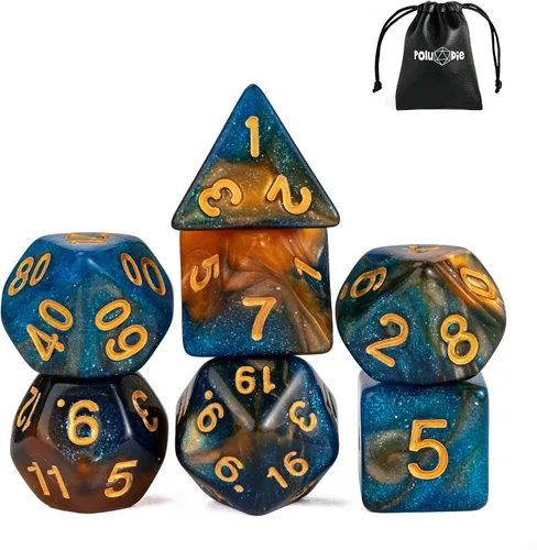 Miniatura 31 de Juego de dados DND de 7 dados poliédricos con una bolsa de dados de cuero, juego de dados D&D para juegos de mesa RPG (negro)